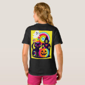 Retro Halloween Kawaii Zwarte Kat, Pompoen ontwerp T-shirt (Achterkant volledig)