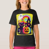 Retro Halloween Kawaii Zwarte Kat, Pompoen ontwerp T-shirt (Voorkant)