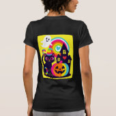 Retro Halloween Kawaii Zwarte Kat, Pompoen ontwerp T-shirt (Achterkant)
