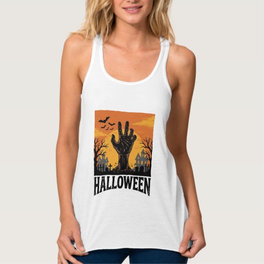 Retro Halloween Kerkhof Zombie Hand T-shirt Ontwer (Voorkant)