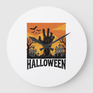Retro Halloween Kerkhof Zombie Hand T-shirt Ontwer Grote Klok