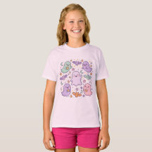 Retro Halloween kinder T-shirt , Roze griezelig