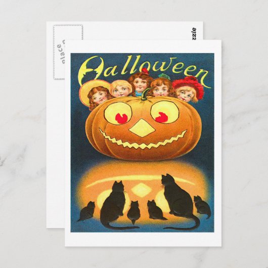 Retro Halloween kinderen en katten Briefkaart (Voorkant / Achterkant)