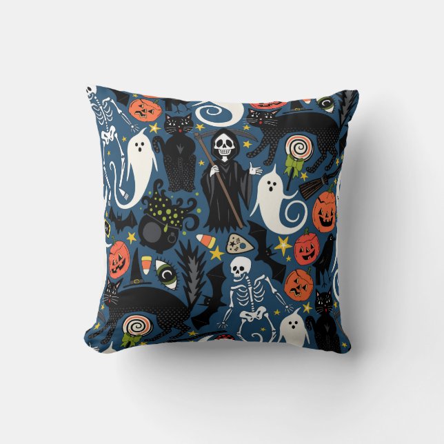 retro halloween kobalt kussen (Voorkant)