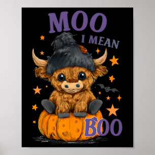 Retro Halloween Koe Moo Ik bedoel Boo Funny Herfst Poster