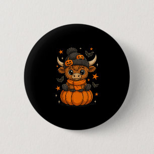 Retro Halloween Koe Pompoen Herfst Koe Dankdag Ronde Button 5,7 Cm