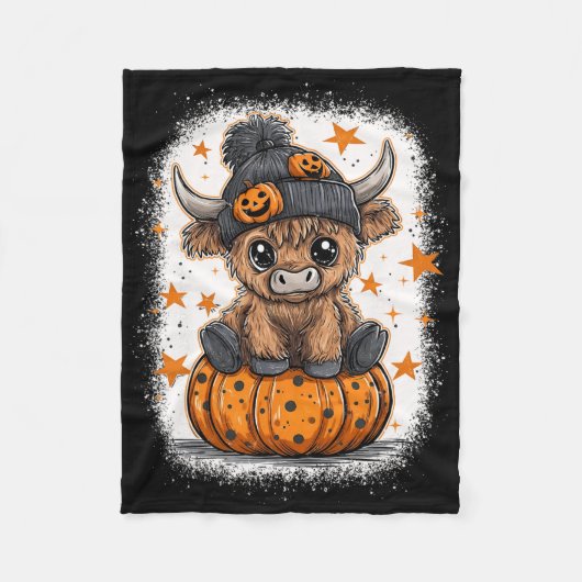 Retro Halloween Koe Pompoen Herfst Koe Thanksgivin Fleece Deken (Voorkant)