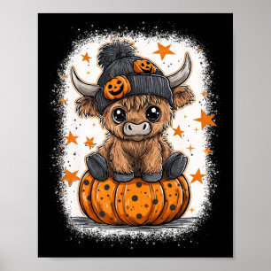 Retro Halloween Koe Pompoen Herfst Koe Thanksgivin Poster