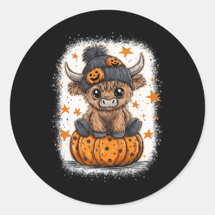 Retro Halloween Koe Pompoen Herfst Koe Thanksgivin Ronde Sticker