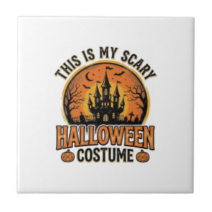 Retro Halloween Kostuum Heeft Geest Kasteel T-shir Tegeltje