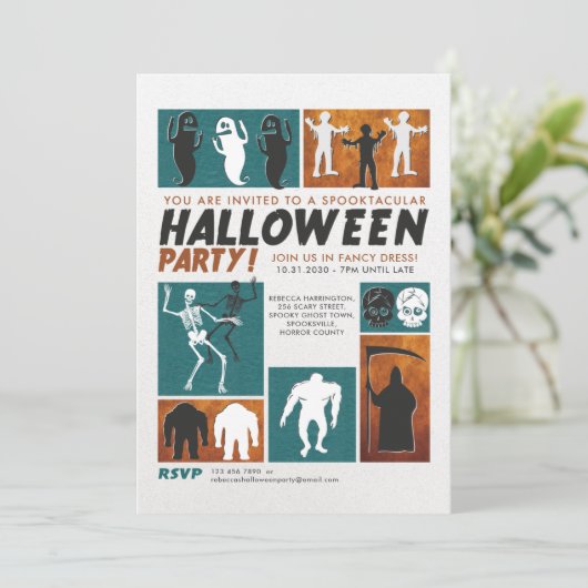 Retro  Halloween Kostuumfeest Kaart (Staand voorkant)