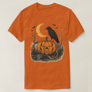 Retro Halloween Kraai Jack O Lantern Pompoen T-shi T-shirt