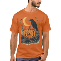 Retro Halloween Kraai Jack O Lantern Pompoen T-shi