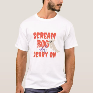 Retro Halloween label tekst Say Boo en Enge On T-shirt