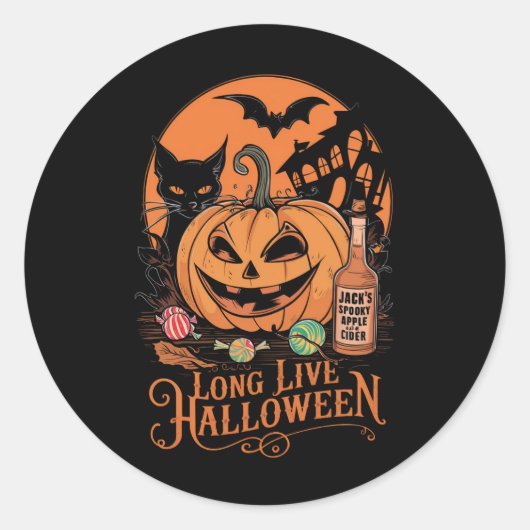 Retro Halloween Lang Leven Herfst Spooky Seizoen Ronde Sticker (Voorkant)
