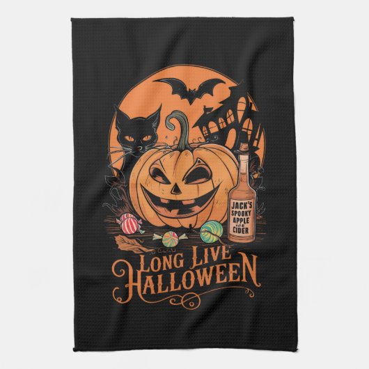 Retro Halloween Lang Leven Herfst Spooky Seizoen Theedoek (Verticaal)