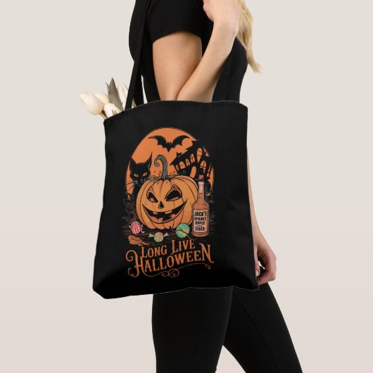 Retro Halloween Lang Leven Herfst Spooky Seizoen Tote Bag (Dichtbij)