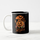 Retro Halloween Lang Leven Herfst Spooky Seizoen Tweekleurige Koffiemok (Links)