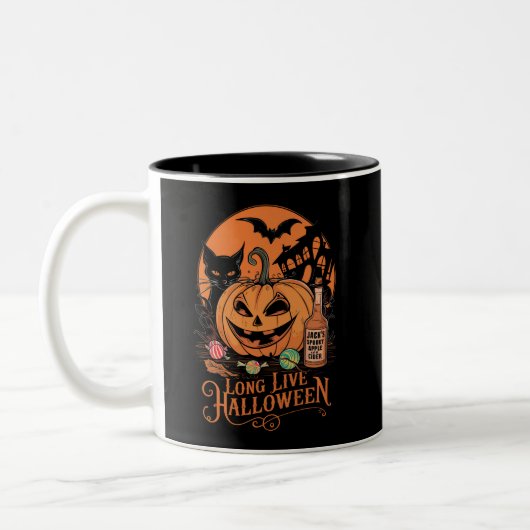 Retro Halloween Lang Leven Herfst Spooky Seizoen Tweekleurige Koffiemok (Links)