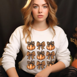 Retro Halloween Leopart Bow & Pumpkin Coquette Trui