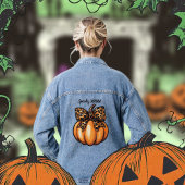 Retro Halloween Leopart Pumpkin Bow Coquette Denim Jacket