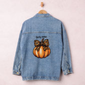 Retro Halloween Leopart Pumpkin Bow Coquette Denim Jacket (Hangar)
