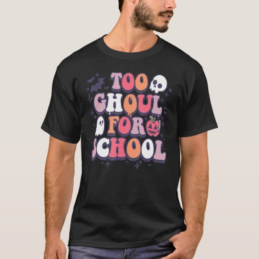 Retro Halloween leraar Ghouls Groovy School Trick T-shirt (Voorkant)