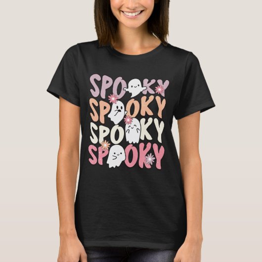 Retro Halloween Leuke Geesten en Bloemen Spooky T-shirt (Voorkant)