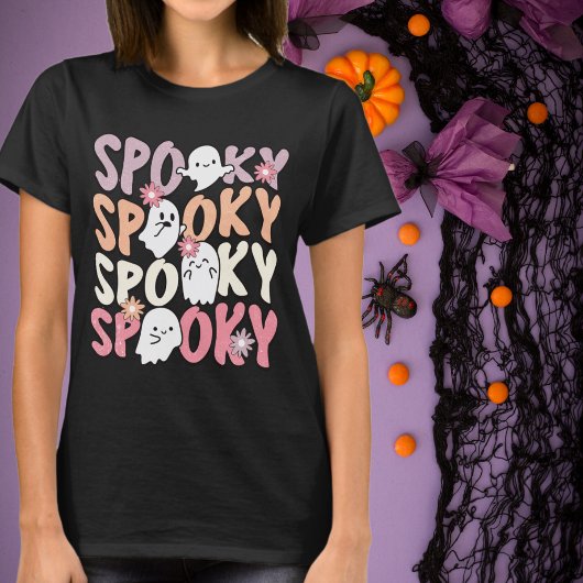 Retro Halloween Leuke Geesten en Bloemen Spooky T-shirt