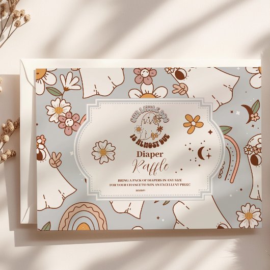 Retro Halloween Little Boo Baby Raffle Diapper Informatiekaartje