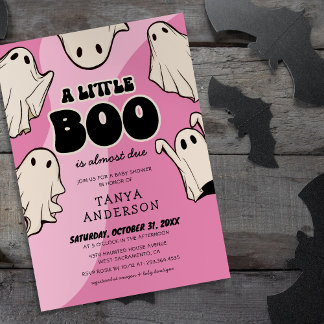 Retro Halloween Little Boo Baby Shower Kaart