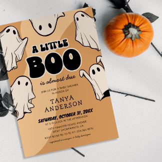 Retro Halloween Little Boo Baby Shower Kaart