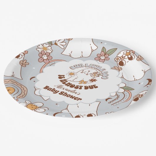 Retro Halloween Little Boo Baby shower Papieren Bordje (Gekanteld)