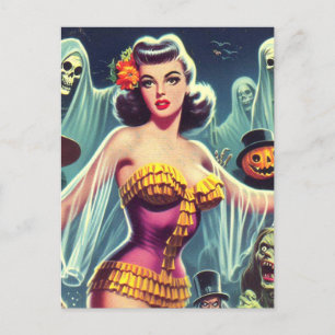 Retro Halloween Meisje Briefkaart