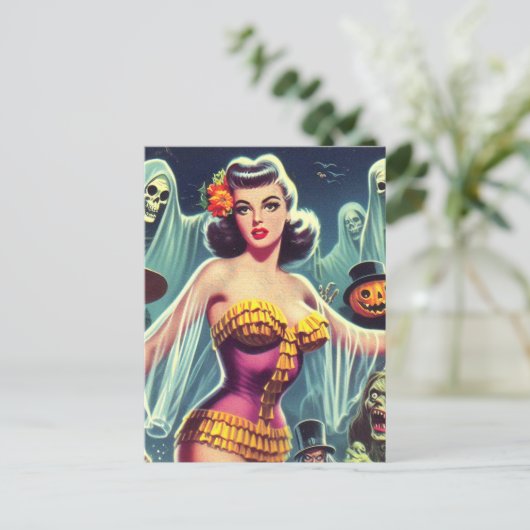 Retro Halloween Meisje Briefkaart (Staand voorkant)