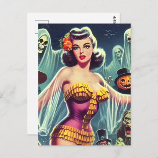 Retro Halloween Meisje Briefkaart (Voorkant / Achterkant)