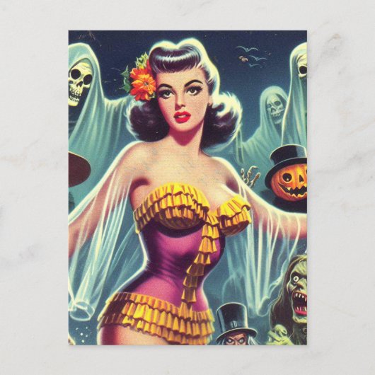Retro Halloween Meisje Briefkaart (Voorkant)