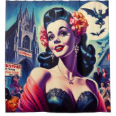 Retro Halloween Meisje Douchegordijn (Voorkant)