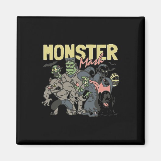 Retro Halloween Monster Mash Boo Ghost Wit Magneet (Voorkant)