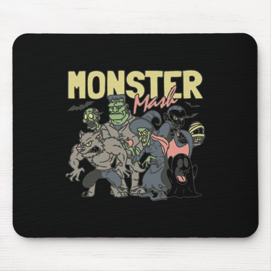 Retro Halloween Monster Mash Boo Ghost Wit Muismat (Voorkant)