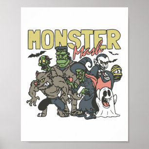  Retro Halloween Monster Mash Boo Ghost Wit Poster