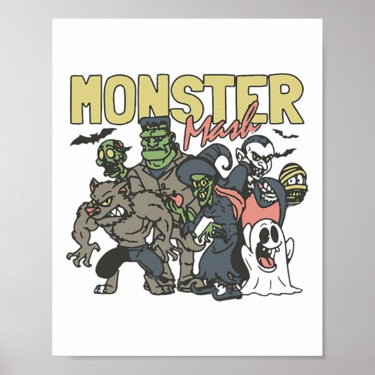 Retro Halloween Monster Mash Boo Ghost Wit Poster (Voorkant)