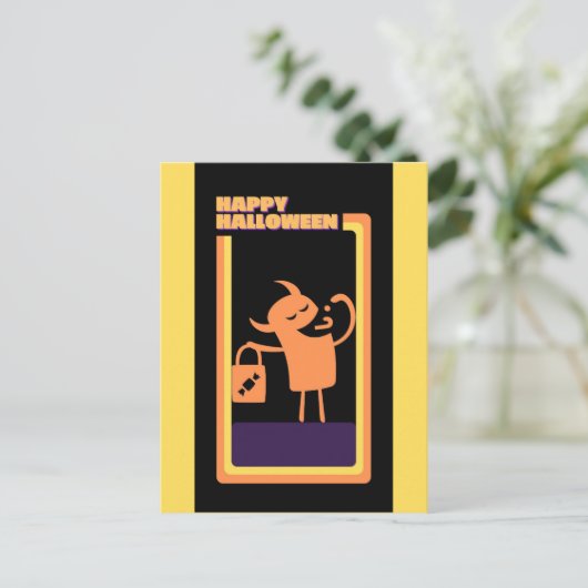 Retro Halloween Monster Trick or treat Briefkaart (Staand voorkant)