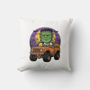 Retro Halloween Monster Truck Pompoen Shirt_1 Kussen