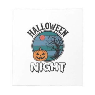 Retro Halloween Nacht Pompoen Boom Shirt Ontwerp_ Notitieblok