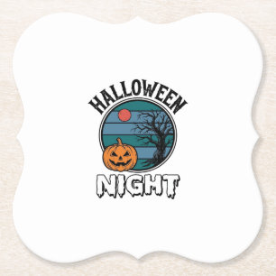 Retro Halloween Nacht Pompoen Boom T-shirt Ontwerp Kartonnen Onderzetters