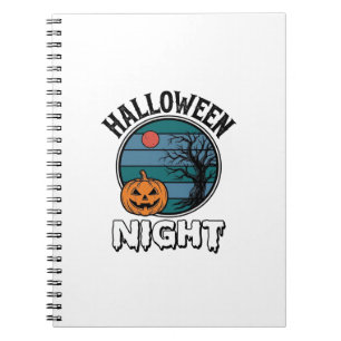 Retro Halloween Nacht Pompoen Boom T-shirt Ontwerp Notitieboek
