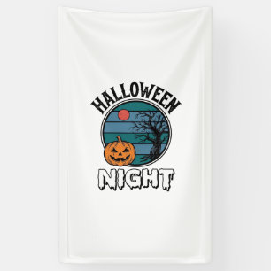Retro Halloween Nacht Pompoen Boom T-shirt Ontwerp Spandoek