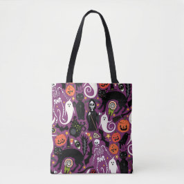 Retro Halloween paarse Tote Bag