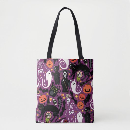 Retro Halloween paarse Tote Bag (Voorkant)